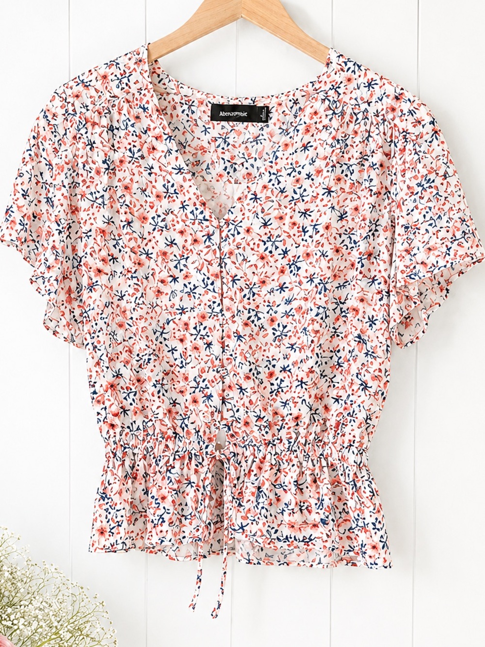 MINKPINK White Floral summer Peplum Blouse CottageCore Summer top